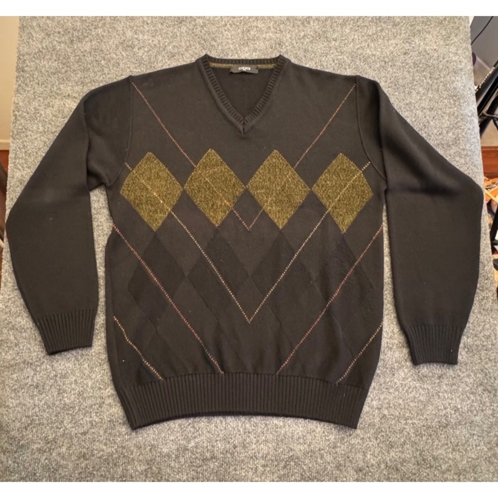 Codice Uomo Merino Wool Blend Argyle V-Neck Sweater Men's XL Classic Knit